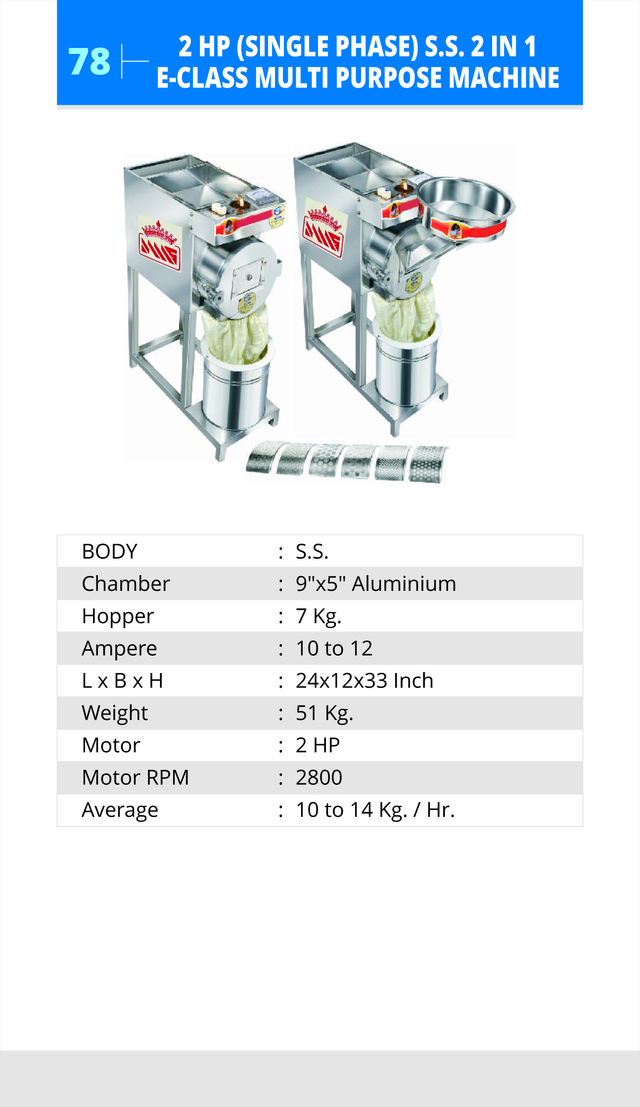 2 HP (Single Phase) S.S. 2 in 1 E-Class Multi Purpose Machine