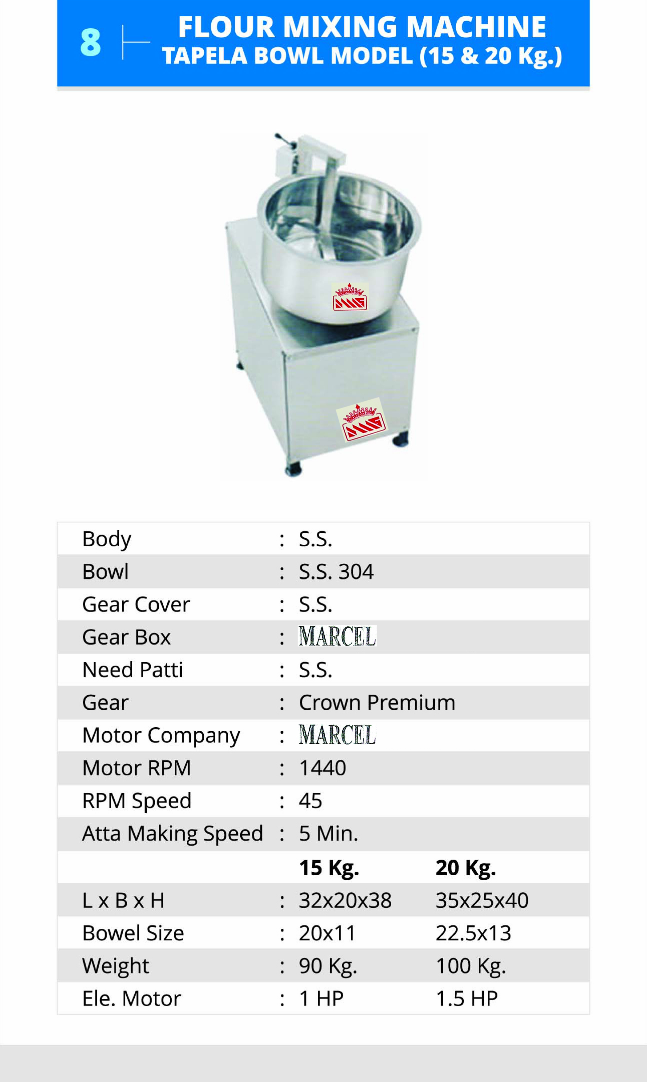 Flour Mixing Machine Tapela Bowl Model ( 15 & 20kg.)