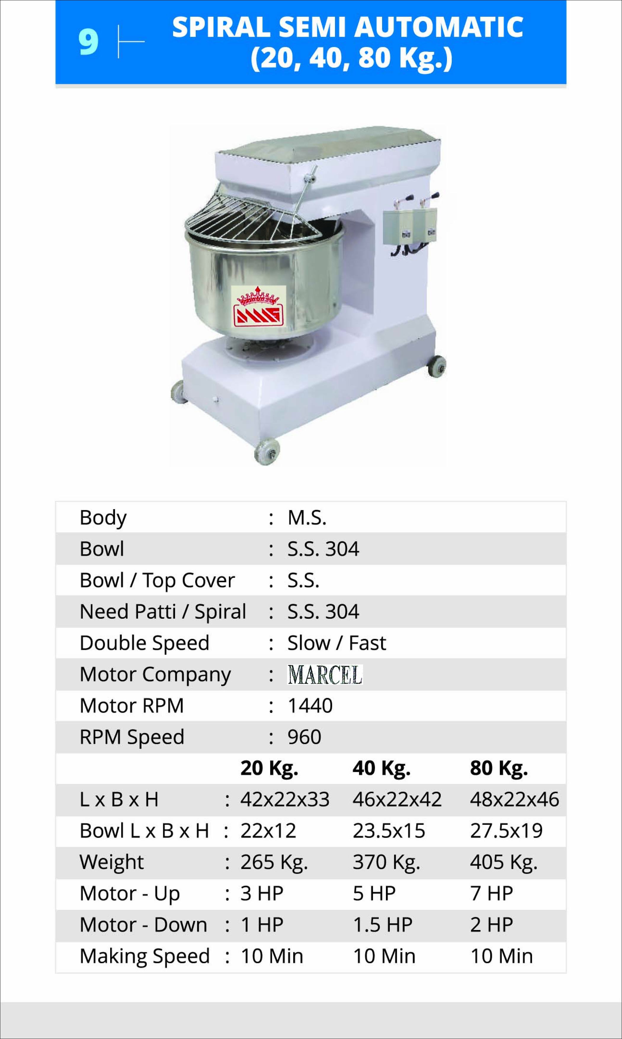 Spiral Semi Automatic ( 20,40,80 Kg.)