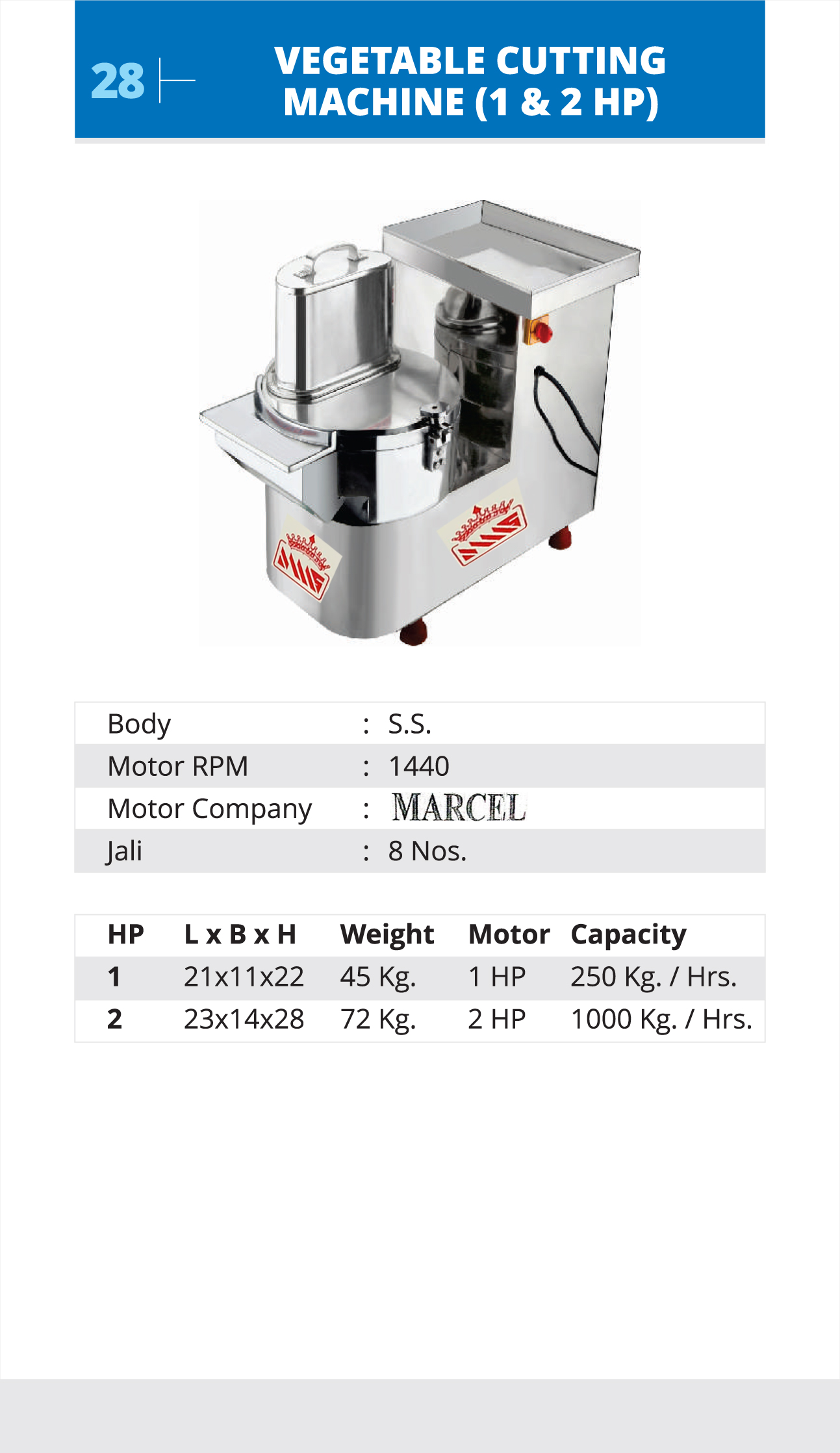 Vegetable Cutting Machine ( 1 & 2 HP )