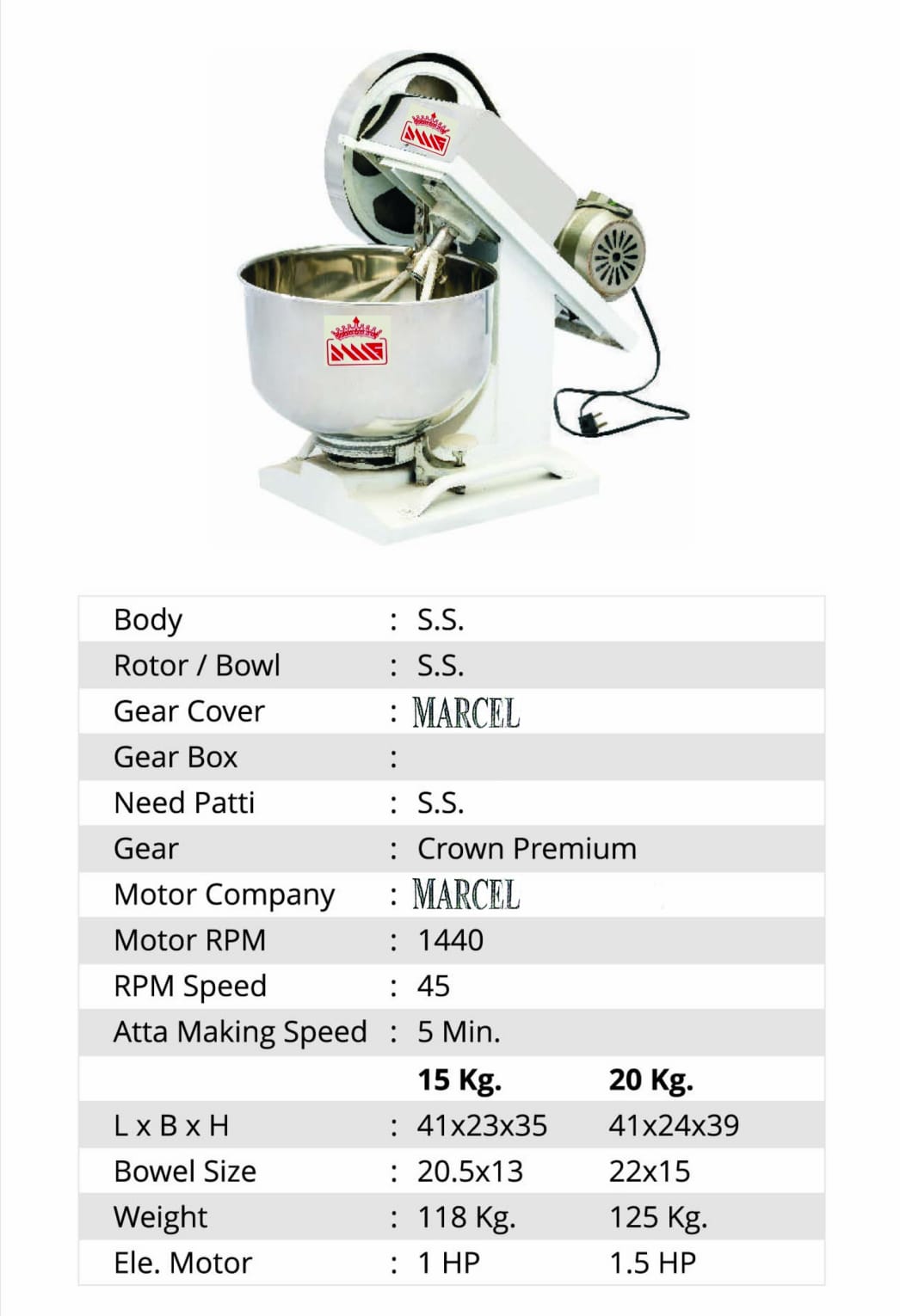 Flour Mixing Machine (15Kg. & 20Kg.)