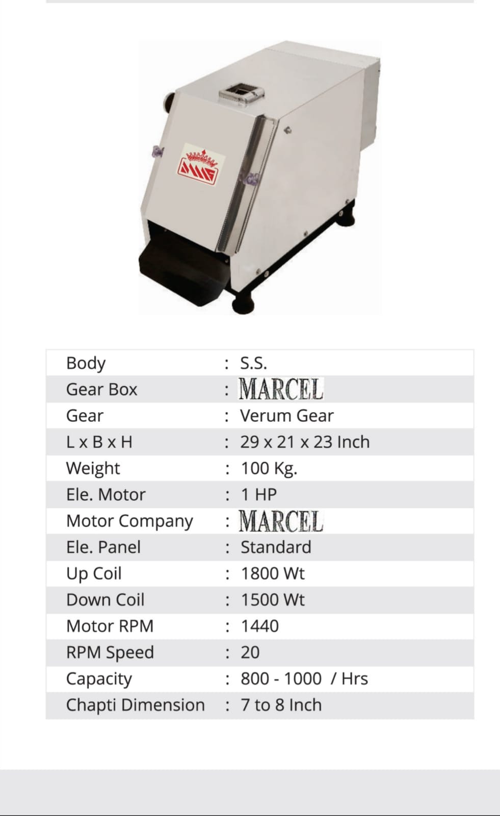 Semi Automatic Chapati Machine